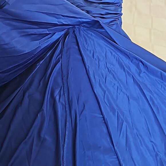 Jovani Rushed Halter Neckline With Faux Pearl Maxi Dress With Side Slit 12 Blue - Picture 15 of 16